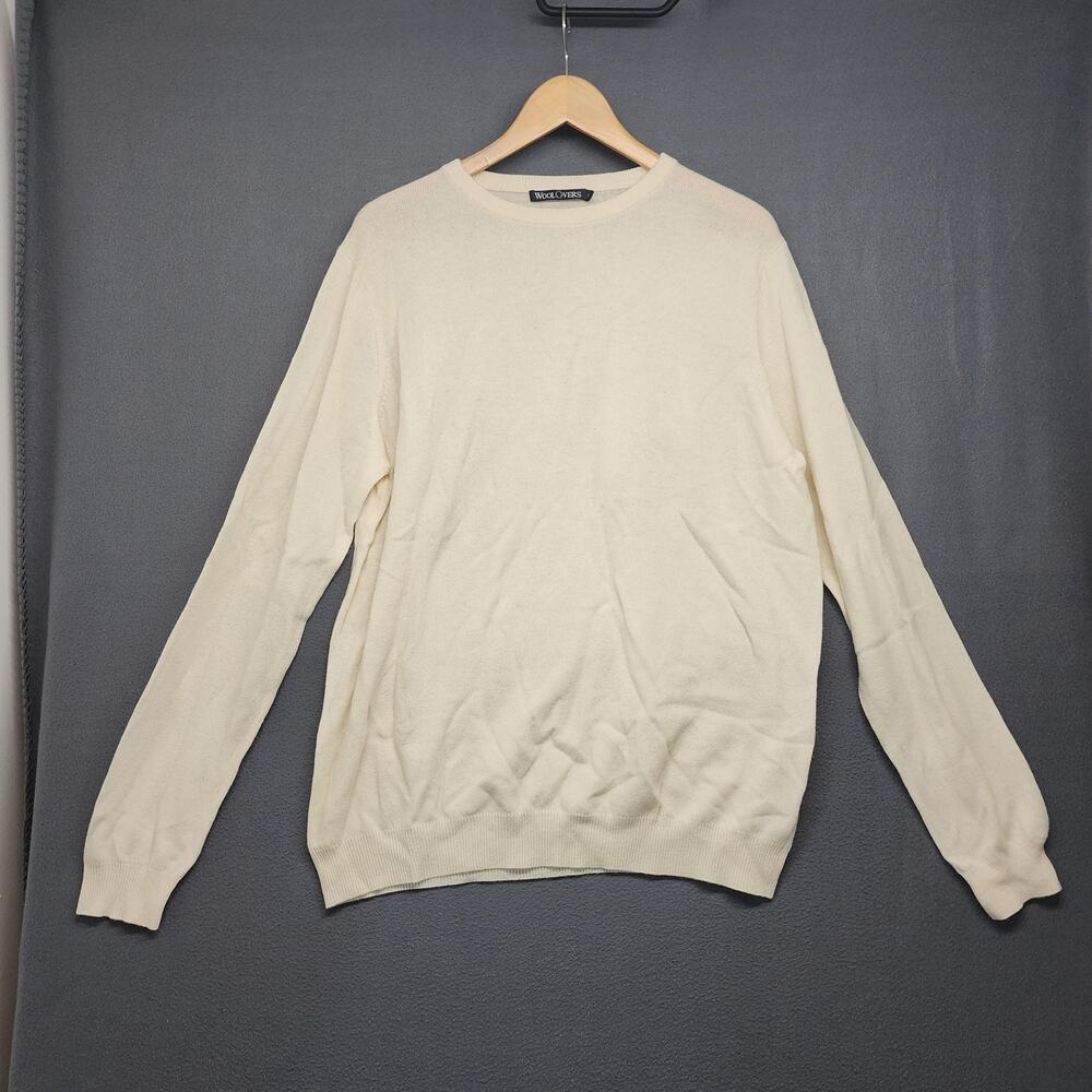 WoolOvers Sweater Mens Large Cream Crewneck Knit Pullover Long Sleeve Classic